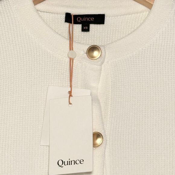 Quince Women’s Organic Cotton White Cardigan XS w/ Gold Buttons & Pockets - Picture 3 of 13